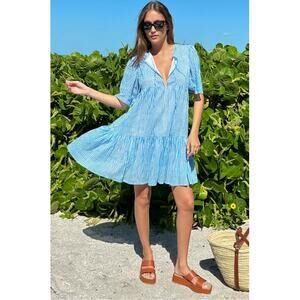 India Collection Emerson Fry Blue 100% Organic Cotton Isla Mini Dress XS Small